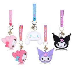 Roffatide 5pcs Cartoon Cinnamoroll My Melody Kuromi Münzen Geldbörsen Mini-Reißverschluss-Münzgeldbörse Cute Change Holder Coin Bag Schlüsselanhänger mit Glocke C von Roffatide