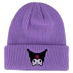 Roffatide Anime Beanie Hut Kawaii Lolita JK Caps Winter Strickmütze für Jungen Mädchen Gestickte Beanie Mütze Lila von Roffatide