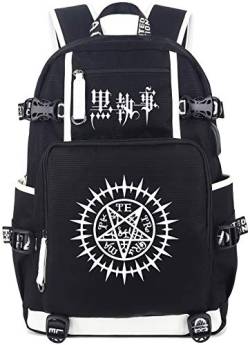 Roffatide Anime Black Butler Leuchtende Schultasche Laptop-Rucksäcke mit USB-Ladeanschluss & Kopfhöreranschluss Schwarz von Roffatide