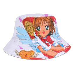 Roffatide Anime Cardcaptor Sakura Eimer Hut für Jungen Mädchen Sakura Kinomoto Baumwolle drucken Fischerhut faltbar Sonnenhut Einheitsgröße weiß von Roffatide