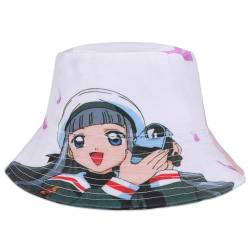 Roffatide Anime Cardcaptor Sakura Eimer Hut für Jungen Mädchen Tomoyo Daidouji Baumwolle drucken Fischerhut faltbar Sonnenhut Einheitsgröße weiß von Roffatide
