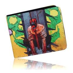 Roffatide Anime Chainsaw Man Pochita Geldbörsen Männer Kunstleder Bi-Fold Reisegeldbörse Münzbeutel Geldbörsen Schlanke Brieftasche mit einfacher Faltung Gelb von Roffatide