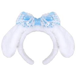 Roffatide Anime Cinnamoroll Hasenohren Stirnband Plüsch Haarband Plüschkaninchen Hundewelpenohren Stirnband Niedlich JK Bowknot Kopfbedeckung Weiß von Roffatide