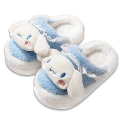 Roffatide Anime Cinnamoroll Weiches Pelz Innenzimmer Hausschuhe Fuzzy Hausschuhe Offene Rückseite Hausschuhe Geschlossene Zehe Schaum Hausschuhe mit PVC Weiche Sohle Haus Hausschuhe 35/36 von Roffatide