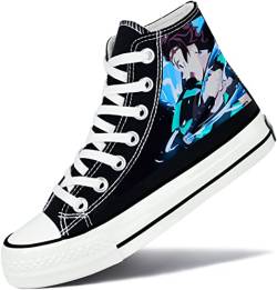 Roffatide Anime Demon Slayer High Top Canvas Sneakers Bedruckte Flache Schuhe Slip-Ons Schnür-Skateboardschuhe Schwarz A Unisex 37 von Roffatide