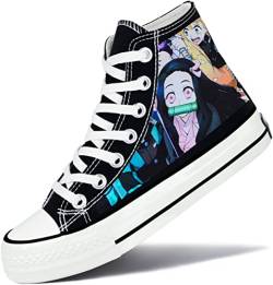 Roffatide Anime Demon Slayer High Top Canvas Sneakers Bedruckte Flache Schuhe Slip-Ons Schnür-Skateboardschuhe Schwarz B Unisex 34.5 von Roffatide