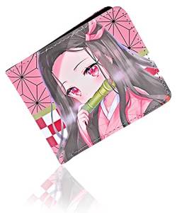 Roffatide Anime Demon Slayer Kamado Nezuko Geldbörsen Kunstleder Schmale Bi-Fold Geldbörse Mehrzweck Geldbörse von Roffatide