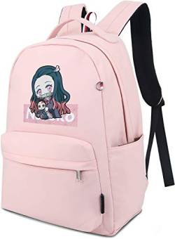 Roffatide Anime Demon Slayer Kamado Nezuko Rucksack für Mädchen Bedruckter Schulranzen Leichter Nylon-Tagesrucksack Pink von Roffatide