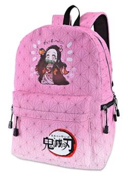 Roffatide Anime Demon Slayer Rucksack Kamado Nezuko Rosa Farbverlauf Schultasche Mädchen Laptop Rucksack von Roffatide