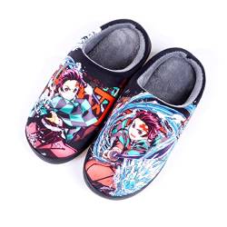 Roffatide Anime Fuzzy Hausschuhe Kamado Tanjirou Geschlossene Zehe offen zurück Hausschuhe mit Gummisohle Hausschuhe rutschfest Indoor Plüsch Schuhe für Frauen Männer Euro 44-45 von Roffatide