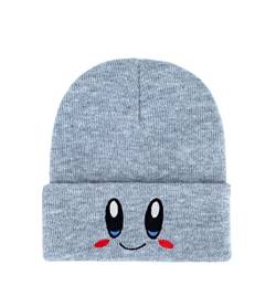 Roffatide Anime Kirby Skull Caps für Damen Herren Bestickter Totenkopf-Hut Beanie Mütze Winter Strickmütze Grau von Roffatide