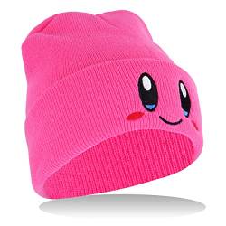 Roffatide Anime Kirby Skull Caps für Damen Herren Bestickter Totenkopf-Hut Beanie Mütze Winter Strickmütze Rosa B von Roffatide