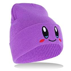 Roffatide Anime Kirby Skull Caps für Damen Herren Bestickter Totenkopf-Hut Beanie Mütze Winter Strickmütze Violett von Roffatide