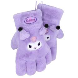 Roffatide Anime Kuromi Cartoon Warm Fuzzy Gloves Windproof Thermal Full Fingers Plush Fleece Gloves Winter Outdoors Glove for Girls Boys von Roffatide