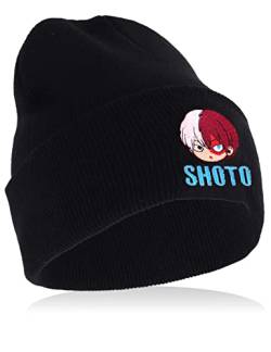 Roffatide Anime My Hero Academia Gefesselte Schädelkappen Unisex Shoto Todoroki bestickter Totenkopf-Hut Beanie Mütze Winter Strickmütze Schwarz von Roffatide