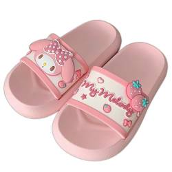 Roffatide Anime My Melody Cinnamoroll Kuromi Pantoletten für Mädchen Hausschuhe Rutschfeste Badesandalen Gummipantoffeln Rosa+Weiß 8-8.5 von Roffatide