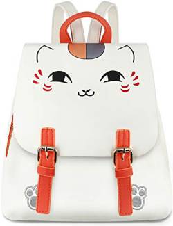 Roffatide Anime Natsume Yuujinchou Nyanko-Sensei Damen Minni Print Rucksäcke Kunstleder Flap Tagesrucksack Bag Weiß von Roffatide