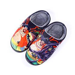 Roffatide Anime One Piece Fuzzy Hausschuhe Marshall·D·Teach Geschlossene Zehe offen zurück Hausschuhe mit Gummisohle Hausschuhe rutschfest Indoor Plüsch Schuhe für Frauen Männer Euro 44-45 von Roffatide