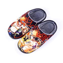 Roffatide Anime One Piece Fuzzy Hausschuhe Portgas D. Ace Geschlossene Zehe offen zurück Hausschuhe mit Gummisohle Hausschuhe rutschfest Indoor Plüsch Schuhe für Frauen Männer Euro 42-43 von Roffatide