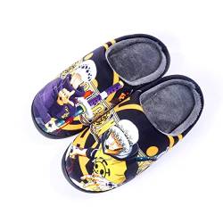 Roffatide Anime One Piece Fuzzy Hausschuhe Trafalgar Law Geschlossene Zehe offen zurück Hausschuhe mit Gummisohle Hausschuhe rutschfest Indoor Plüsch Schuhe für Frauen Männer Euro 42-43 von Roffatide