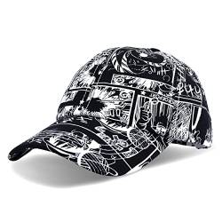 Roffatide Anime One Piece Luffy Baseball Cap Schwarz Verstellbare Graffiti Hip-Hop Baseballmütze K-Pop Snapback Hat für Herren Damen von Roffatide