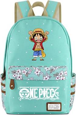 Roffatide Anime One Piece Luffy Damen Herren Canvas Rucksack Polka Dots Bookbag Schultasche Bedruckter Rucksack Daypacks Grün von Roffatide