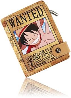 Roffatide Anime One Piece Luffy Geldbörsen für Jungen Bi-Fold-Brieftasche Short Kunstleder Geldbörse Travel Geldbörse Khaki von Roffatide