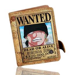 Roffatide Anime One Piece Roronoa Zoro Geldbörsen für Jungen Kurzes Portemonnaie aus Kunstleder mit Zwei Fächern Schlanke Reisegeldbörse mit Münzfach Khaki von Roffatide