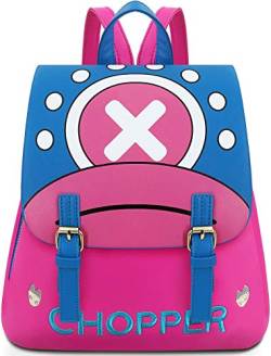 Roffatide Anime One Piece Rucksack Tony Tony Chopper Frauen Rosa Mini Kunstleder Klappe Gedruckt Rucksack von Roffatide