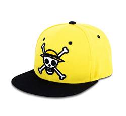 Roffatide Anime One Piece Strohhut Crew Baseball Cap für Herren Verstellbarer bestickter Baumwoll-Hysteresenhut Gelb von Roffatide