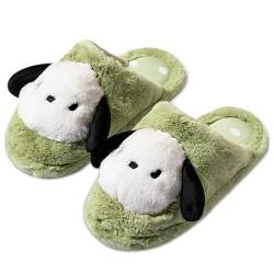 Roffatide Anime Pochacco Cute Plüsch Boden Hausschuhe Indoor Schuhe Fuzzy Hausschuhe mit Gummisohle für Mädchen Frauen 6.5-7 von Roffatide