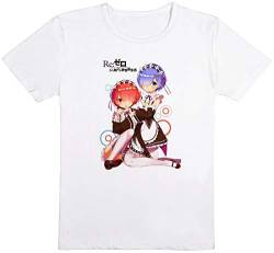 Roffatide Anime Re: Zero -Starting Life in Another World Rem Ram T-Shirt Bedrucktes Kurzarm-T-Shirt Sommer-T-Shirt Weiß XXL von Roffatide