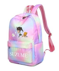 Roffatide Anime-Rucksack Iwato Suzume no Tojimari Cat 15.6'' Laptop Rucksäcke Regenbogen-Rucksack Carry on Travel Rucksack Wochenendtasche Rosa von Roffatide