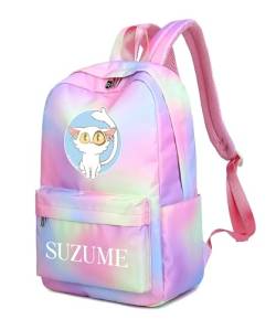 Roffatide Anime-Rucksack Suzume no Tojimari 15.6'' Laptop Rucksäcke Regenbogen-Rucksack Carry on Travel Rucksack Wochenendtasche Rosa A von Roffatide