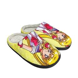 Roffatide Anime Sailor Moon Fuzzy Hausschuhe Tsukino Usagi Geschlossene Zehe Open Back Hausschuhe mit Gummi Sohle Haus Hausschuhe rutschfeste Indoor Plüsch Schuhe für Frauen von Roffatide