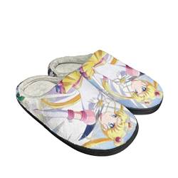 Roffatide Anime Sailor Moon Fuzzy Hausschuhe Tsukino Usagi Geschlossene Zehe Open Back Hausschuhe mit Gummi Sohle Haus Hausschuhe rutschfeste Indoor Plüsch Schuhe für Frauen von Roffatide