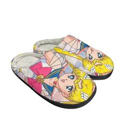Roffatide Anime Sailor Moon Fuzzy Hausschuhe Tsukino Usagi Geschlossene Zehe Open Back Hausschuhe mit Gummi Sohle Haus Hausschuhe rutschfeste Indoor Plüsch Schuhe für Frauen von Roffatide