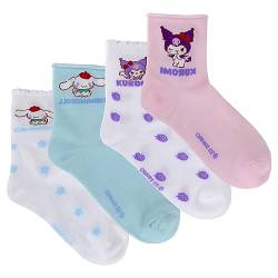 Roffatide Cartoon Cinnamoroll Frauen niedlich und Neuheit Casual Crew Socken 4 Paare Kuromi Ankle High Dress Socken Cute Melody Socken für Frauen und Mädchen von Roffatide