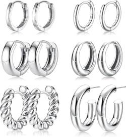 Roheafer 6 Paare klobige Gold Hoop Ohrringe für Frauen kleine Huggie Hoop Ohrringe 14K Echtgold plattiert leichtes Hypoallergen offen verdrehte Hoop Ohrringe von Roheafer