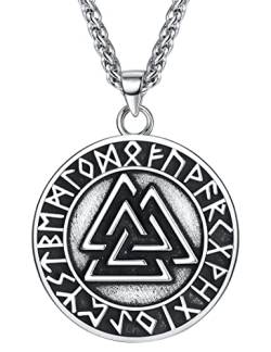 Roheafer 925 Silber Wikinger Schmuck Herren mit Edelstahl Kette Valknut Wikinger Halskette für Herren Jungen Geschenk von Roheafer