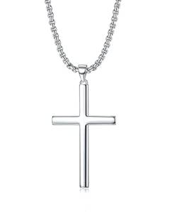 Roheafer 925 Sterling Silber Kreuz Kette Herren Solide Boxkette aus Edelstahl 18 Karat Weißgold Vergoldete Kreuz Anhänger Poliertes Silber Kreuzkette Halskette für Herren Frauen von Roheafer