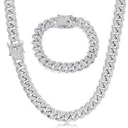 Roheafer Iced Out Kette Herren Cuban Link Chain 13MM Miami Kubanische Kette Halskette Armband 18 Karat Vergoldetes Bling Diamant Kette Armband Hip Hop Schmuck für Männer Frauen von Roheafer