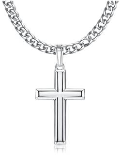 Roheafer Kreuz Kette Für Herren Damen 925 Sterling Silber Halskette Kreuz Anhänger Kubanische Kette Abgeschrägt Kreuz Schmuck 46 Zentimeter von Roheafer
