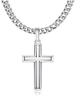 Roheafer Kreuz Kette Für Herren Damen 925 Sterling Silber Halskette Kreuz Anhänger Kubanische Kette Abgeschrägt Kreuz Schmuck 51 Zentimeter von Roheafer