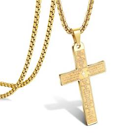 Roheafer Kreuz Kette Herren Gold Kreuz Halskette für Herren Damen Edelstahl Kruzifix Kreuz Anhänger mit 60 Zentimeter Kette Geschenk von Roheafer