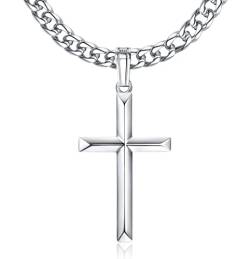 Roheafer Kreuz Kette für Herren 925 Sterling Silber Kubanische Kette Kreuz Anhänger für Damen Halskette Kreuz Religiöse Geschenke Schmuck 61 Zentimeter von Roheafer