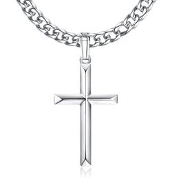 Roheafer Kreuz kette für Herren 925 Sterling Silber Kubanische Kette Kreuz Anhänger für Damen Halskette Kreuz Religiöse Geschenke Schmuck 46 Zentimeter von Roheafer