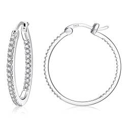 Roheafer Ohrringe für Mädchen mit 925 Sterling Silber Stift Cubic Zirkonia Silber Hoop Ohrringe Set für Damen Hypoallergen 13mm/15mm/20mm/30mm/40mm von Roheafer