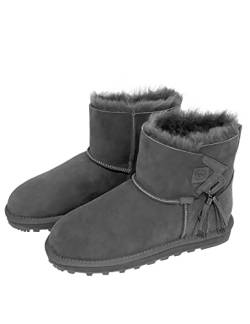 Rohn Moden Lammfell Boots Stockholm für Damen, Winterstiefel aus echtem Schaffell, warme Schneeschuhe mit rutschfester EVA-Sohle, Wildleder-Stiefletten in grau (numeric_40) von Rohn Moden