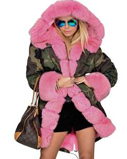 Roiii Damen Wintermantel, dick, warm, mit Kapuze, Parka, Übermantel, lange Jacke - Pink - Small von Roiii